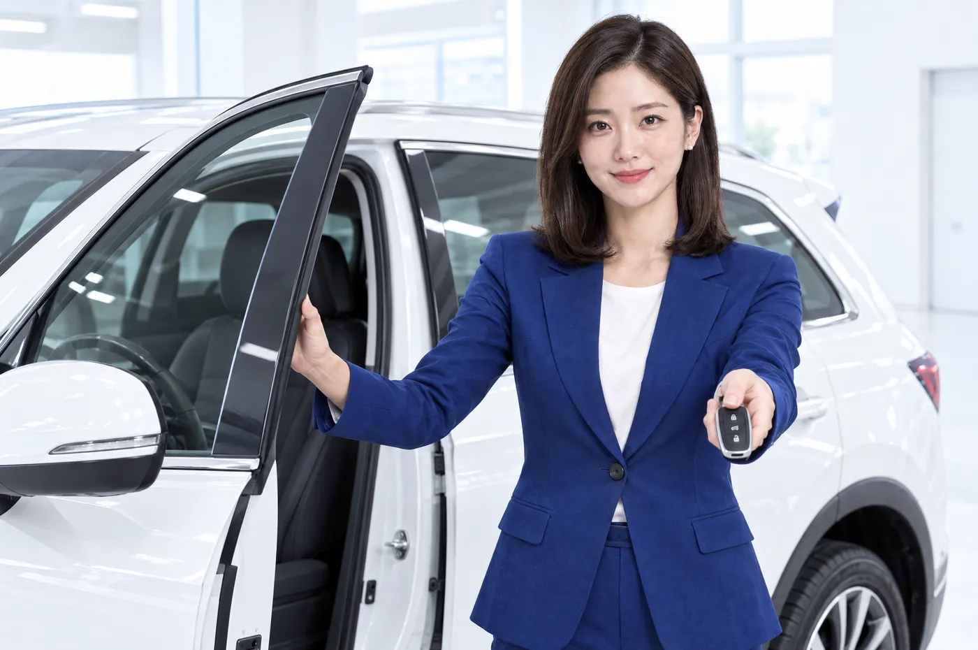 차량 키를 전달하는 첫차리스 상담 매니저